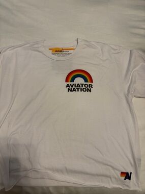 Aviator Nation White Tee with Rainbow Logo